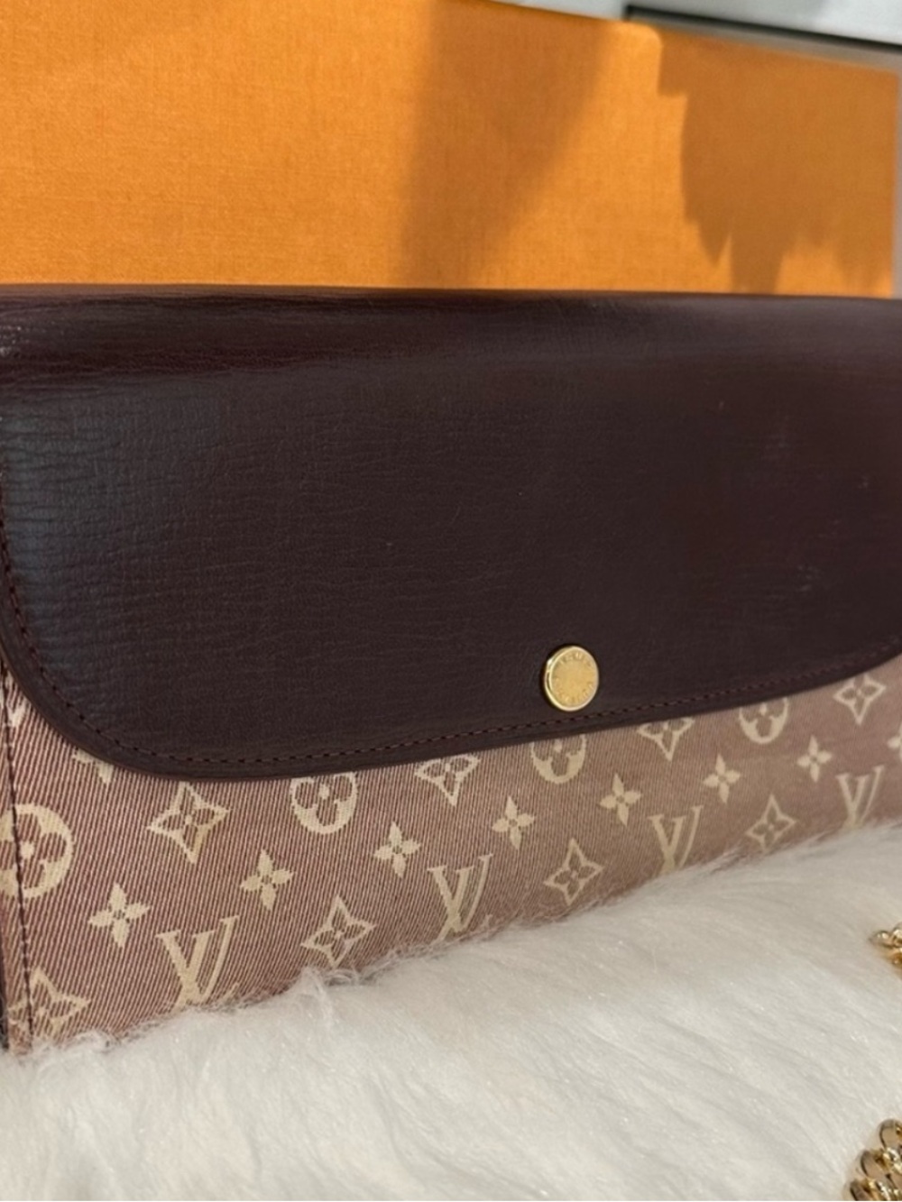 Louis Vuitton Brown and Beige Monogram Fold Wallet with Gold Snap